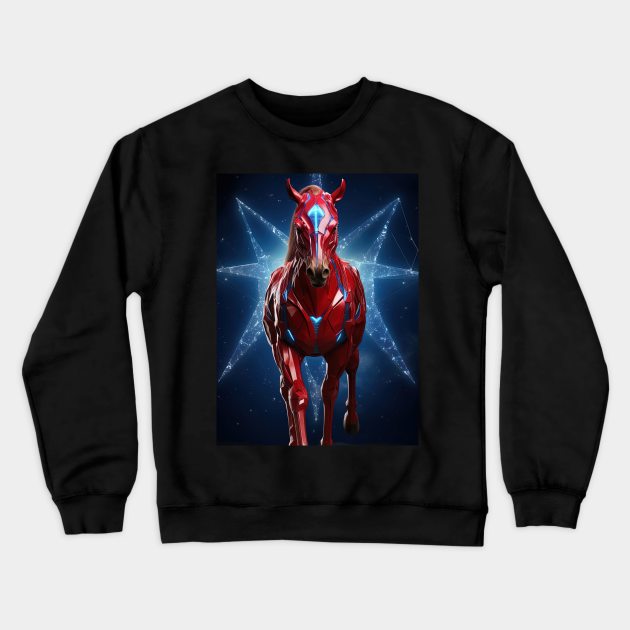 horse in iroman suit Crewneck Sweatshirt by Maverick Media